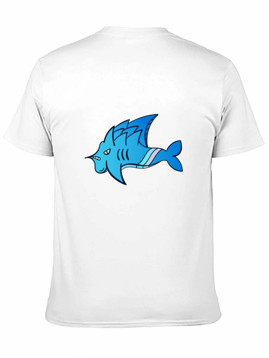 Cool Blue Shark Cartoon Graphic Black T-Shirt