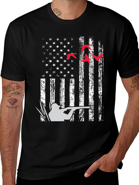 Duck Hunting American Flag Graphic T-Shirt