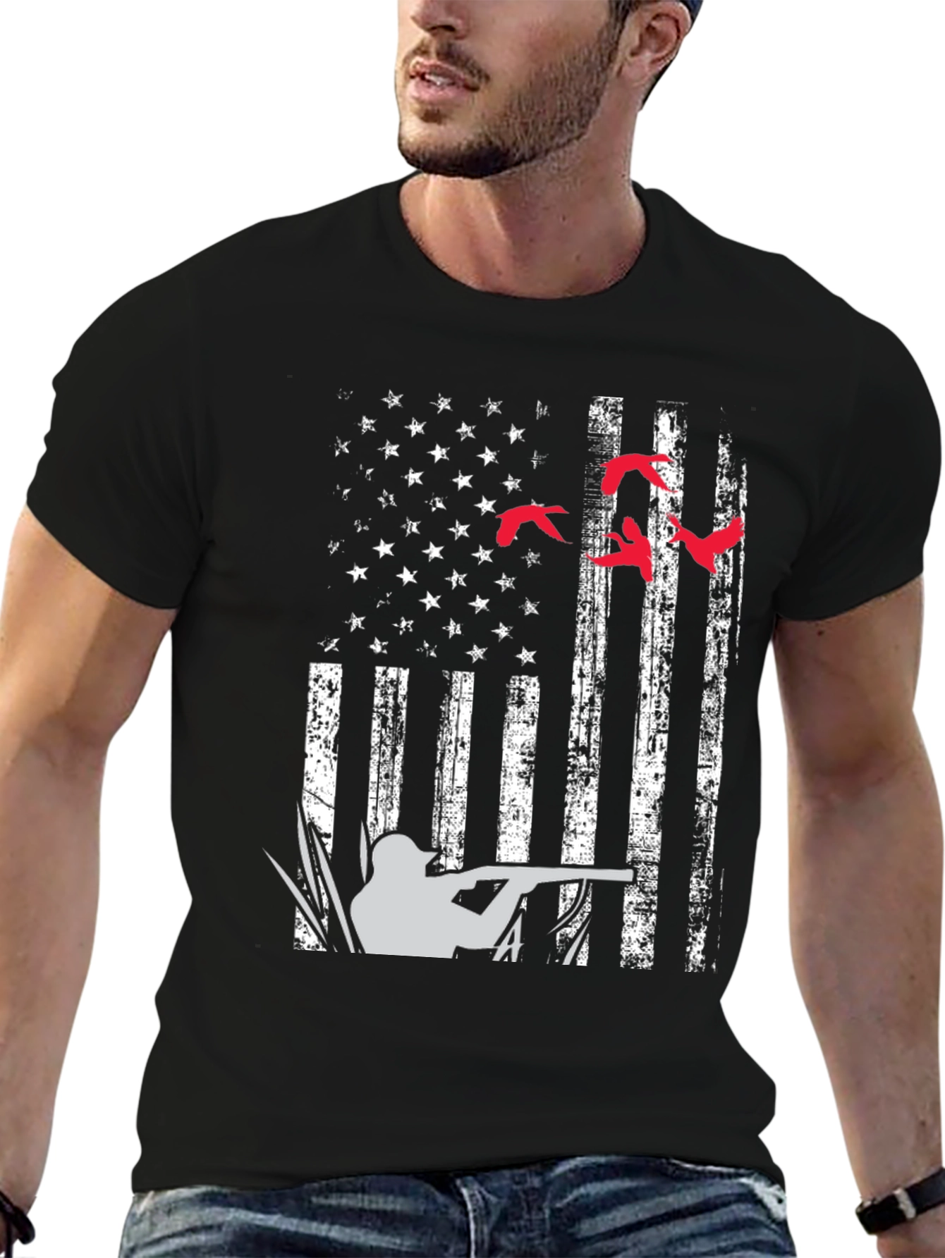 Duck Hunting American Flag Graphic T-Shirt