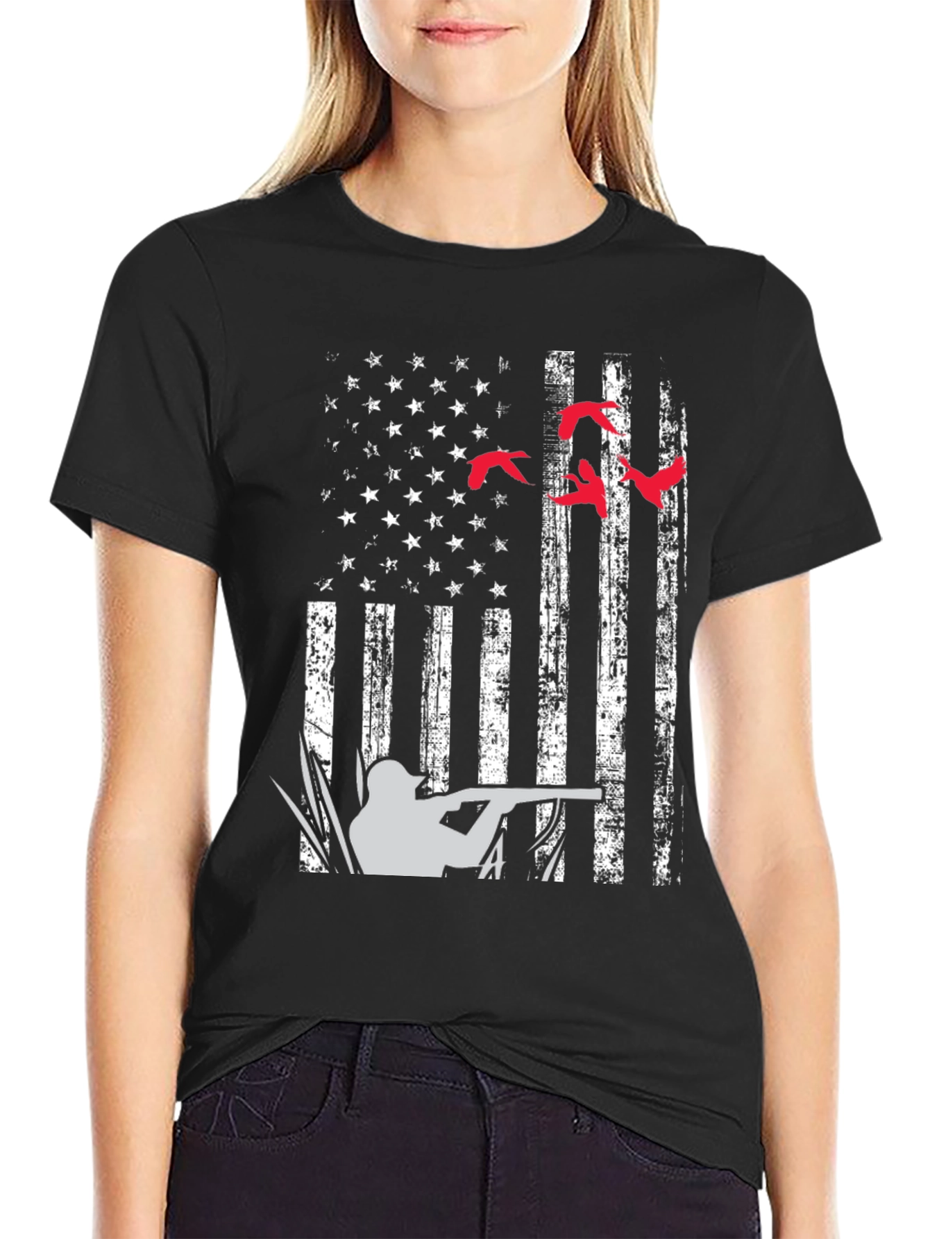 Duck Hunting American Flag Graphic T-Shirt