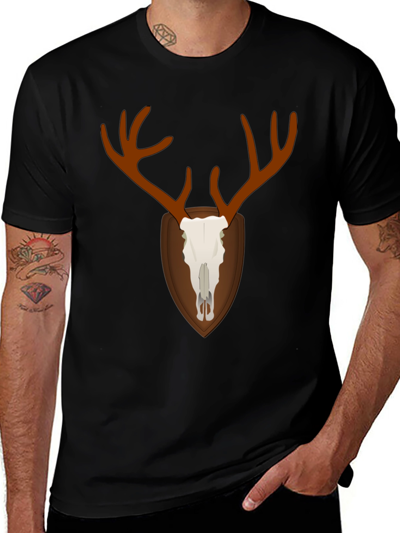 Deer Skull Graphic T-Shirt - Black