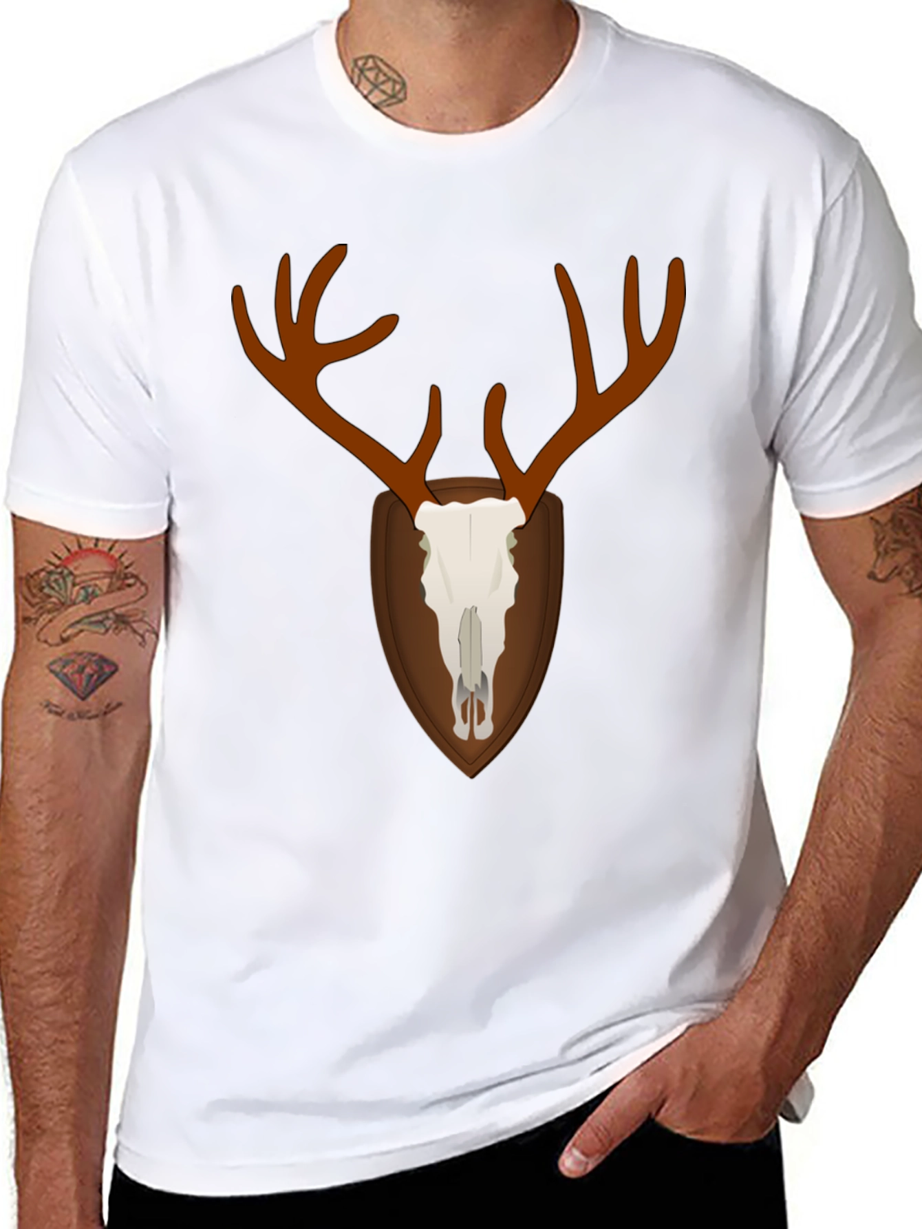 Deer Skull Graphic T-Shirt - Black