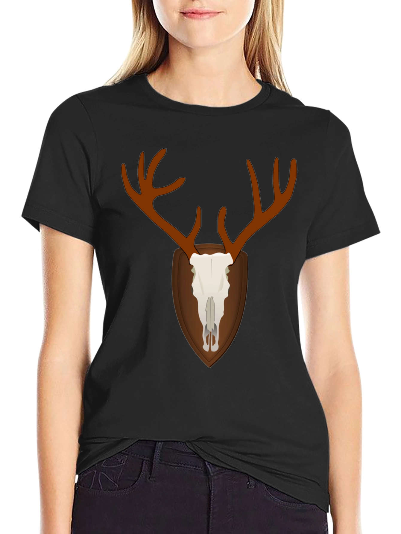Deer Skull Graphic T-Shirt - Black