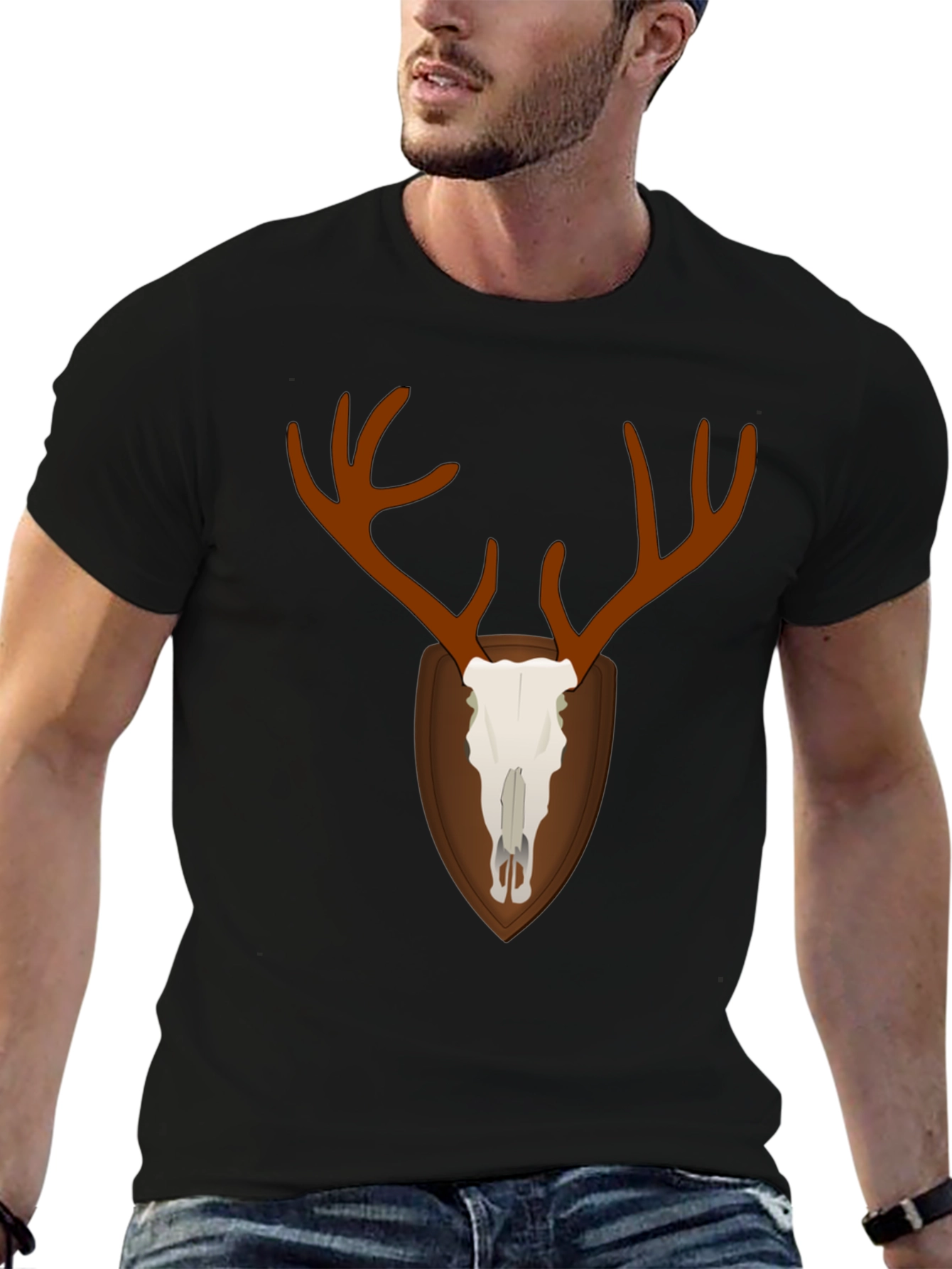 Deer Skull Graphic T-Shirt - Black