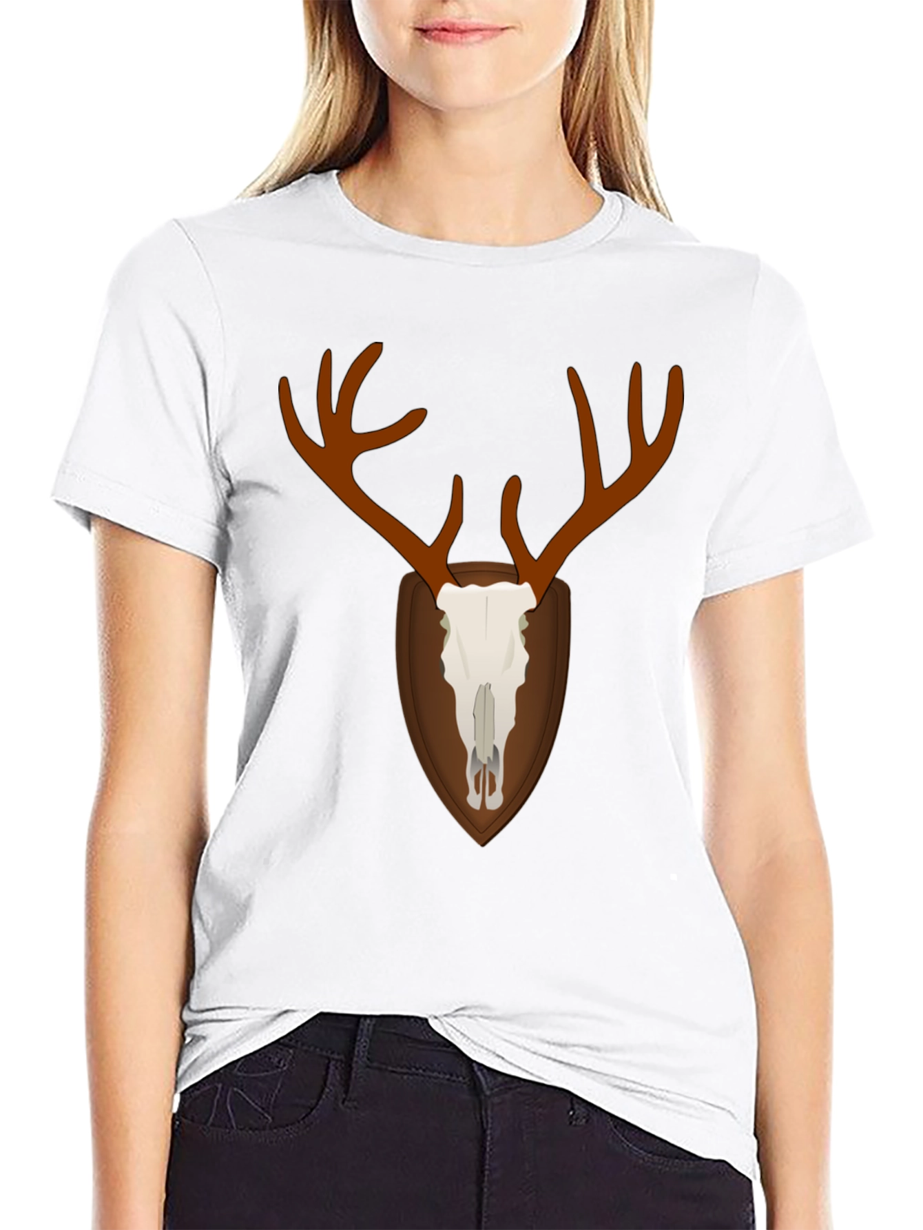 Deer Skull Graphic T-Shirt - Black