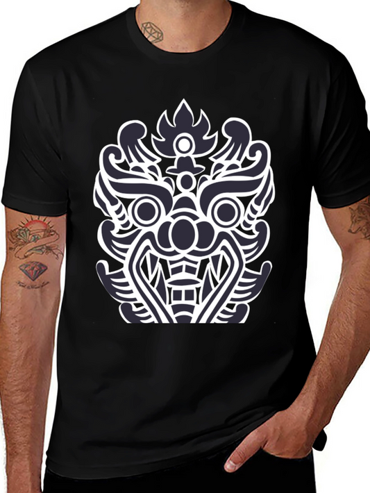 Black T-Shirt with Tribal Mask Design