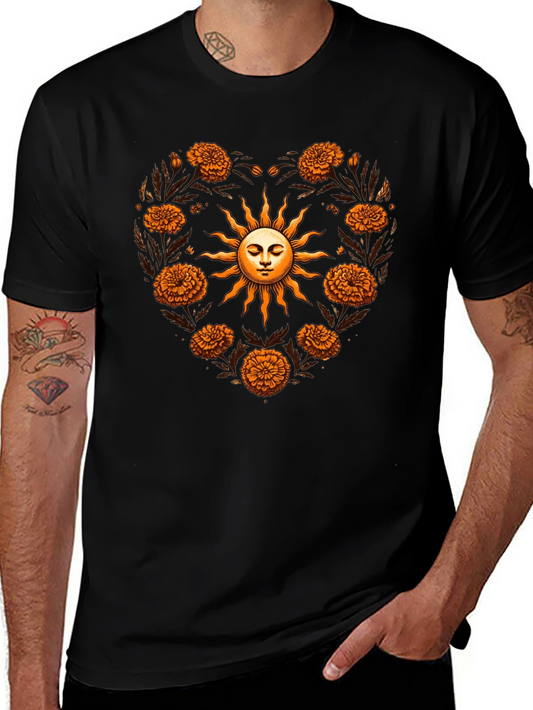 Floral Sun Heart T-Shirt - Black