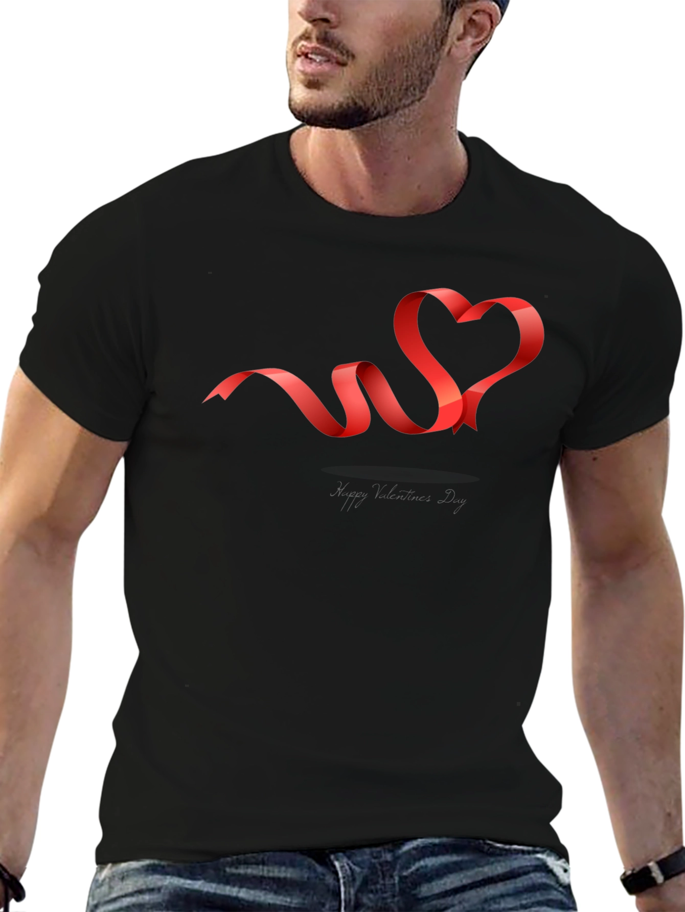 Heart Ribbon Graphic Tee - Black Casual T-Shirt