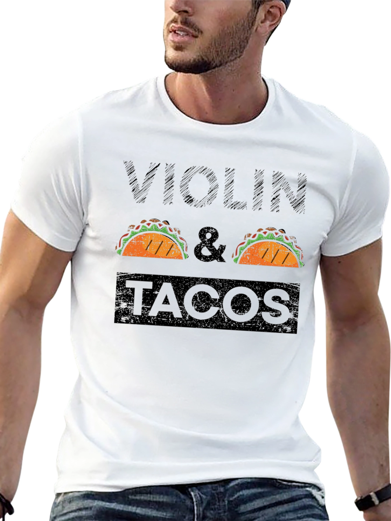 Violin & Tacos Black Graphic T-Shirt