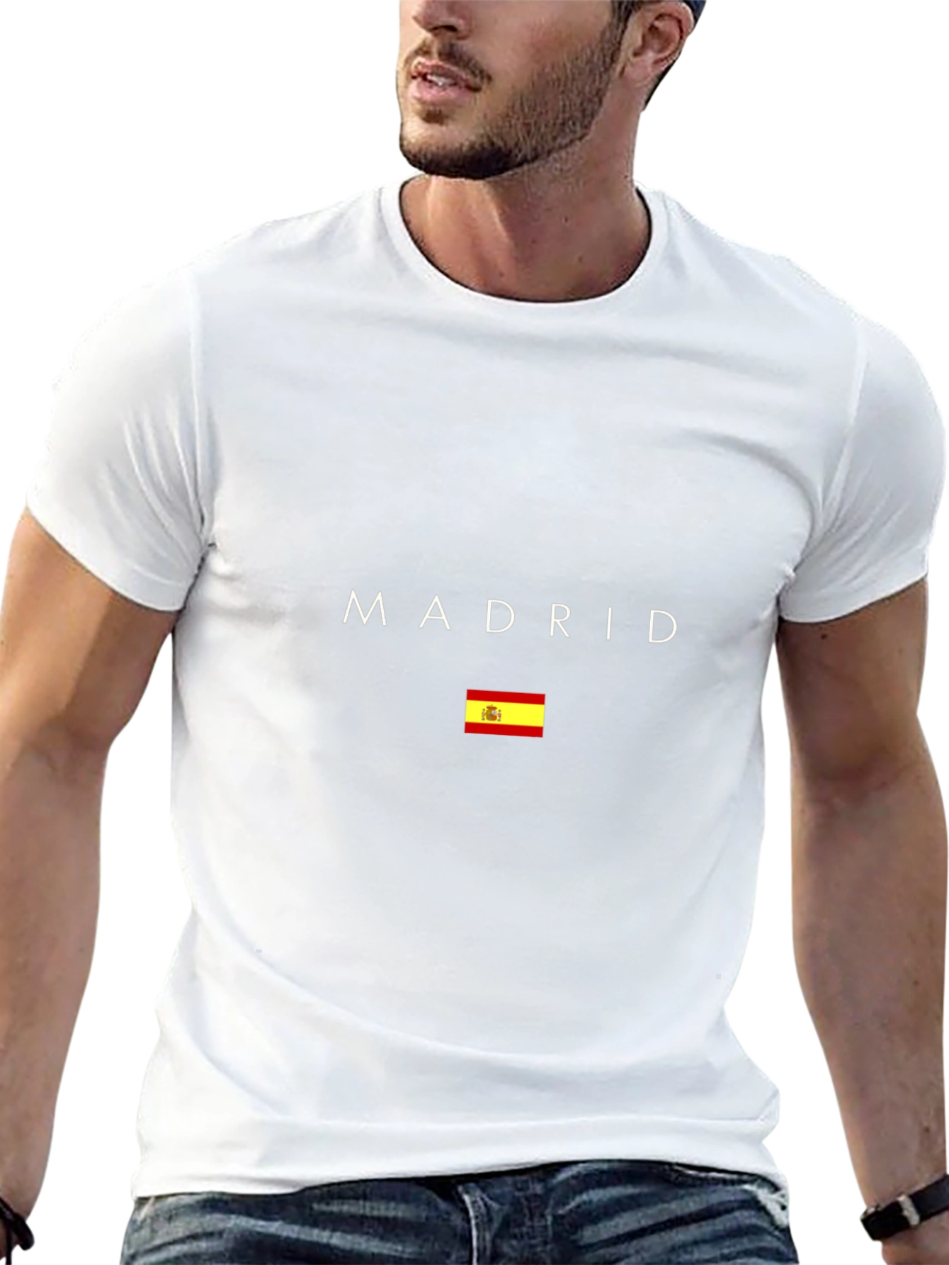 Madrid Spain Flag Graphic Tee - Black Cotton T-Shirt
