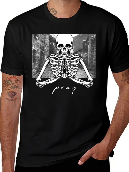 Praying Skeleton Graphic Tee - Stylish Streetwear