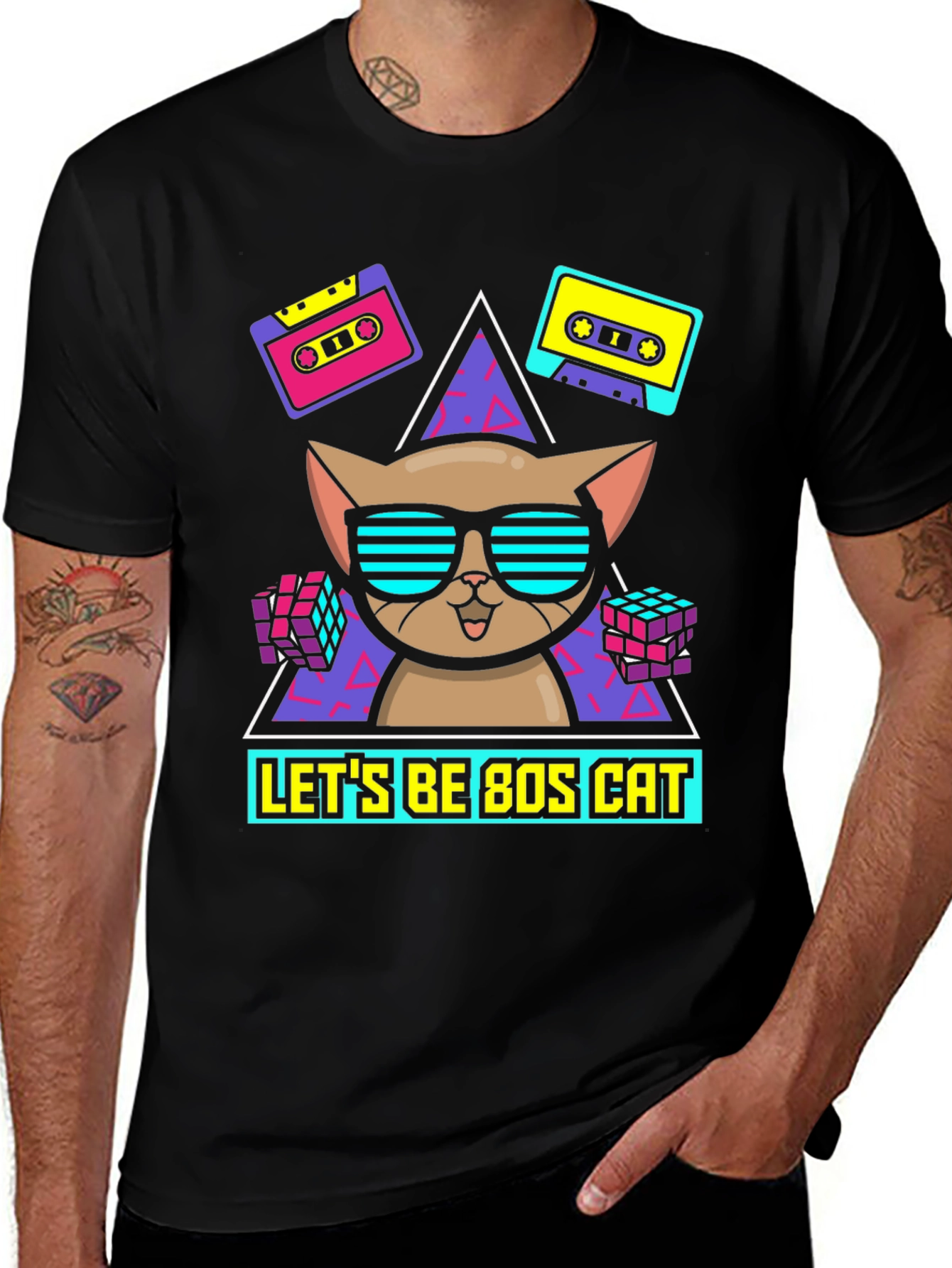 Lets Be 80s Cat Graphic T-Shirt