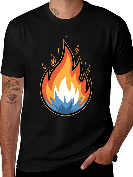 Fire and Ice Graphic Black T-Shirt - Bold Design