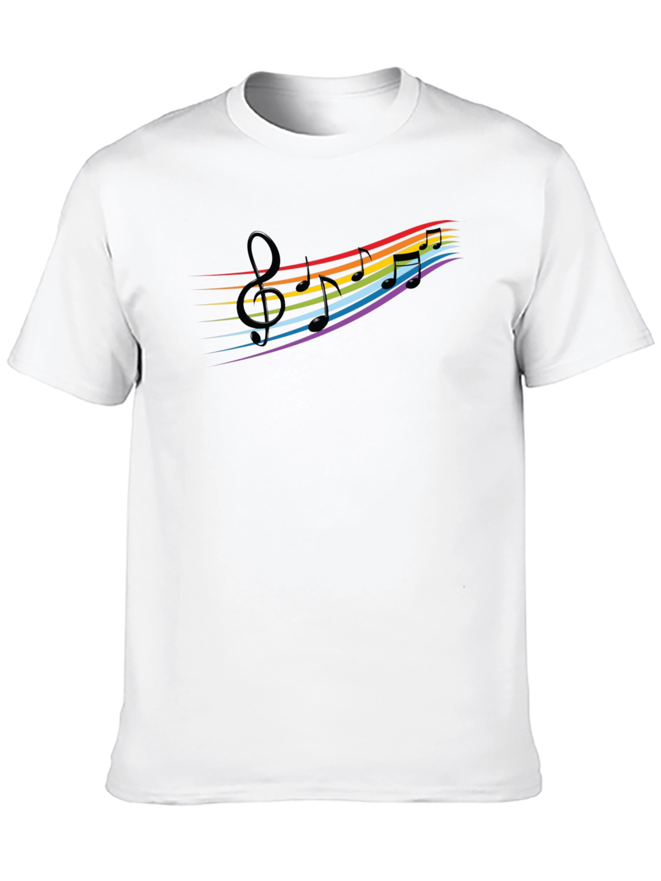 Rainbow Music Notes Graphic Black T-Shirt
