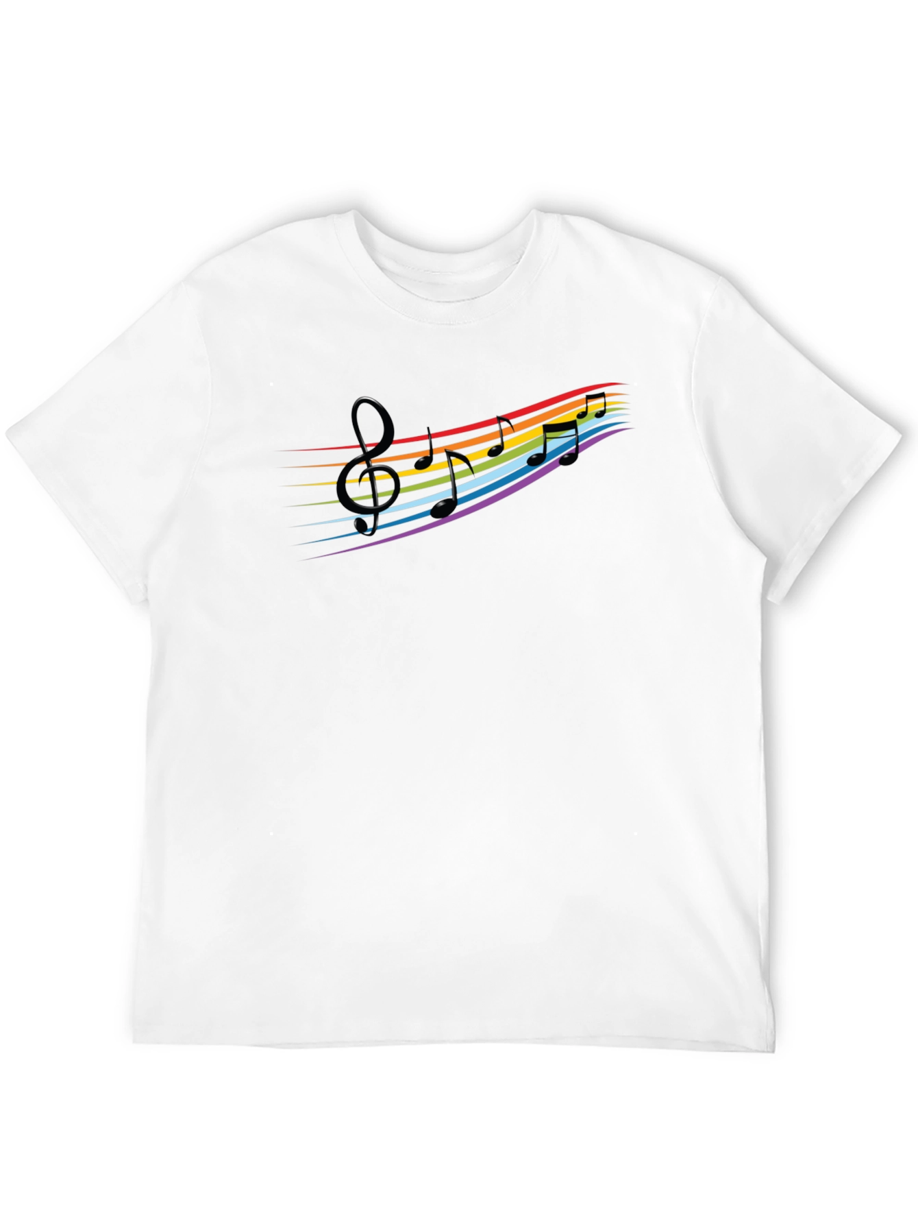 Rainbow Music Notes Graphic Black T-Shirt
