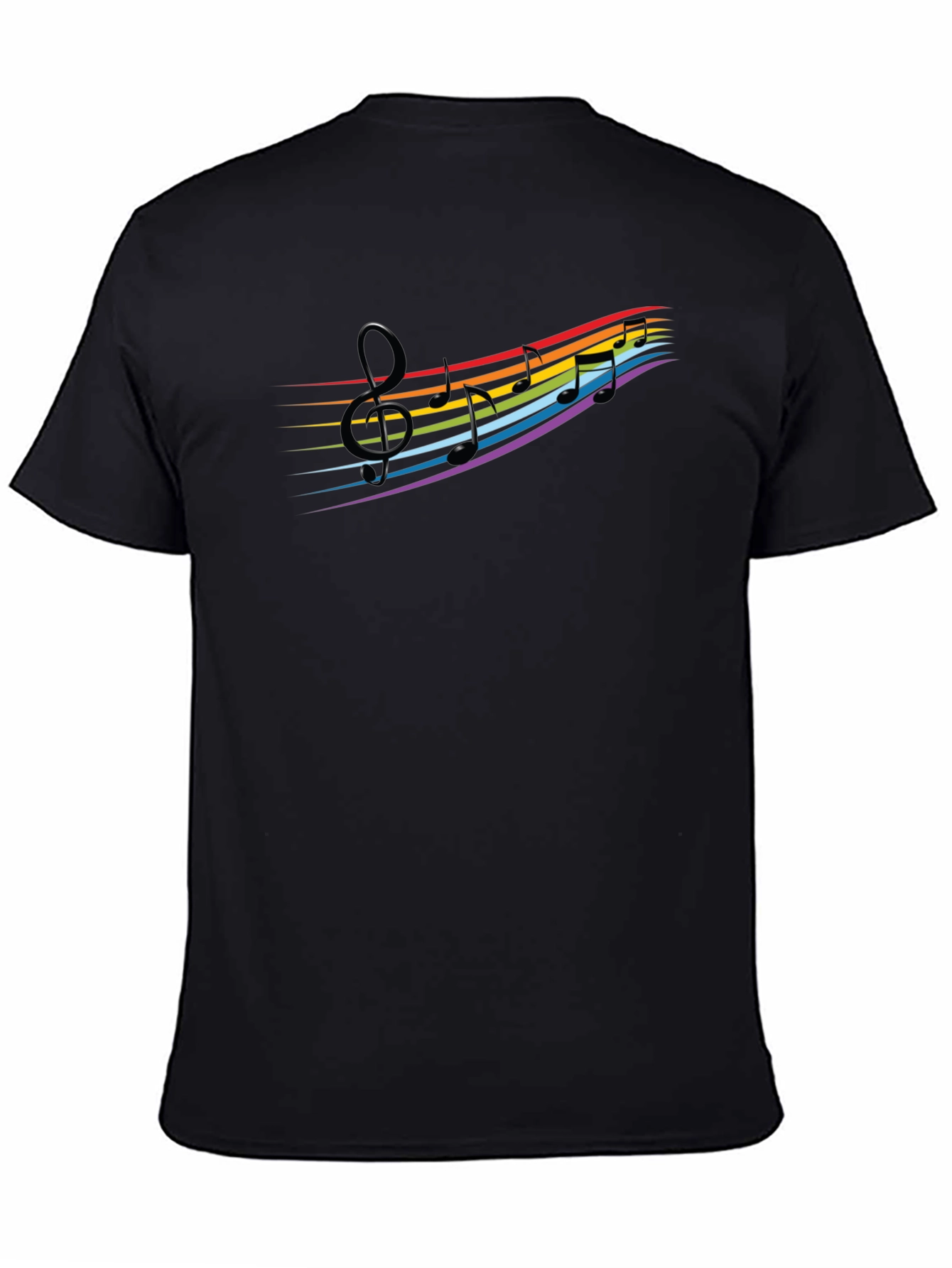 Rainbow Music Notes Graphic Black T-Shirt