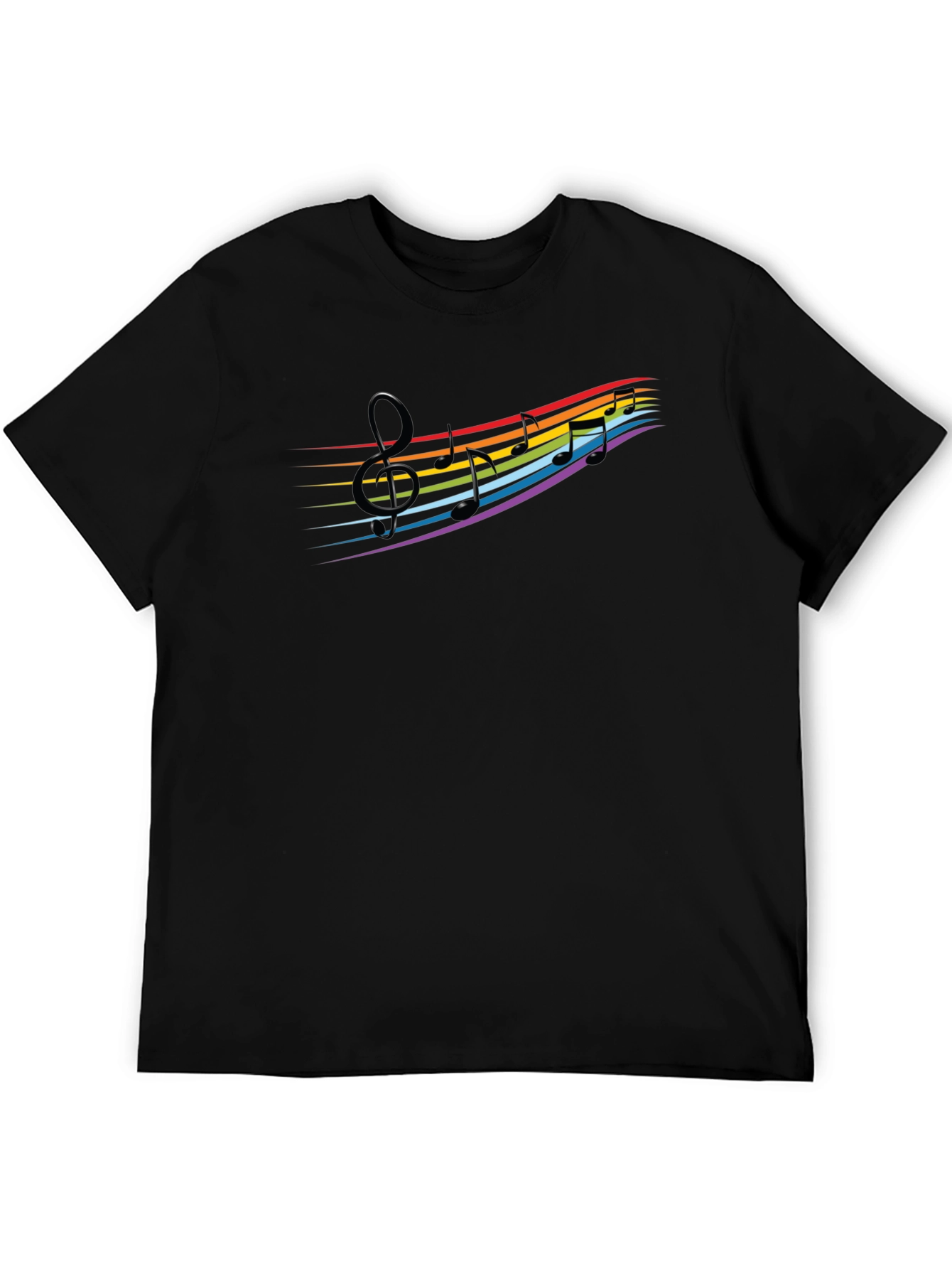 Rainbow Music Notes Graphic Black T-Shirt