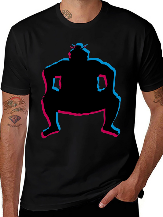 Sumo Wrestler Graphic Tee - Black Crew Neck T-Shirt