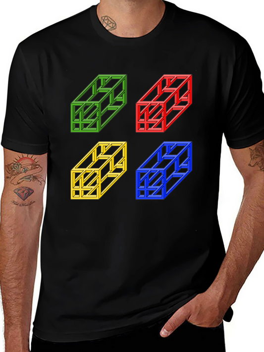 Optical Illusion Cube T-Shirt - Mens Graphic Tee