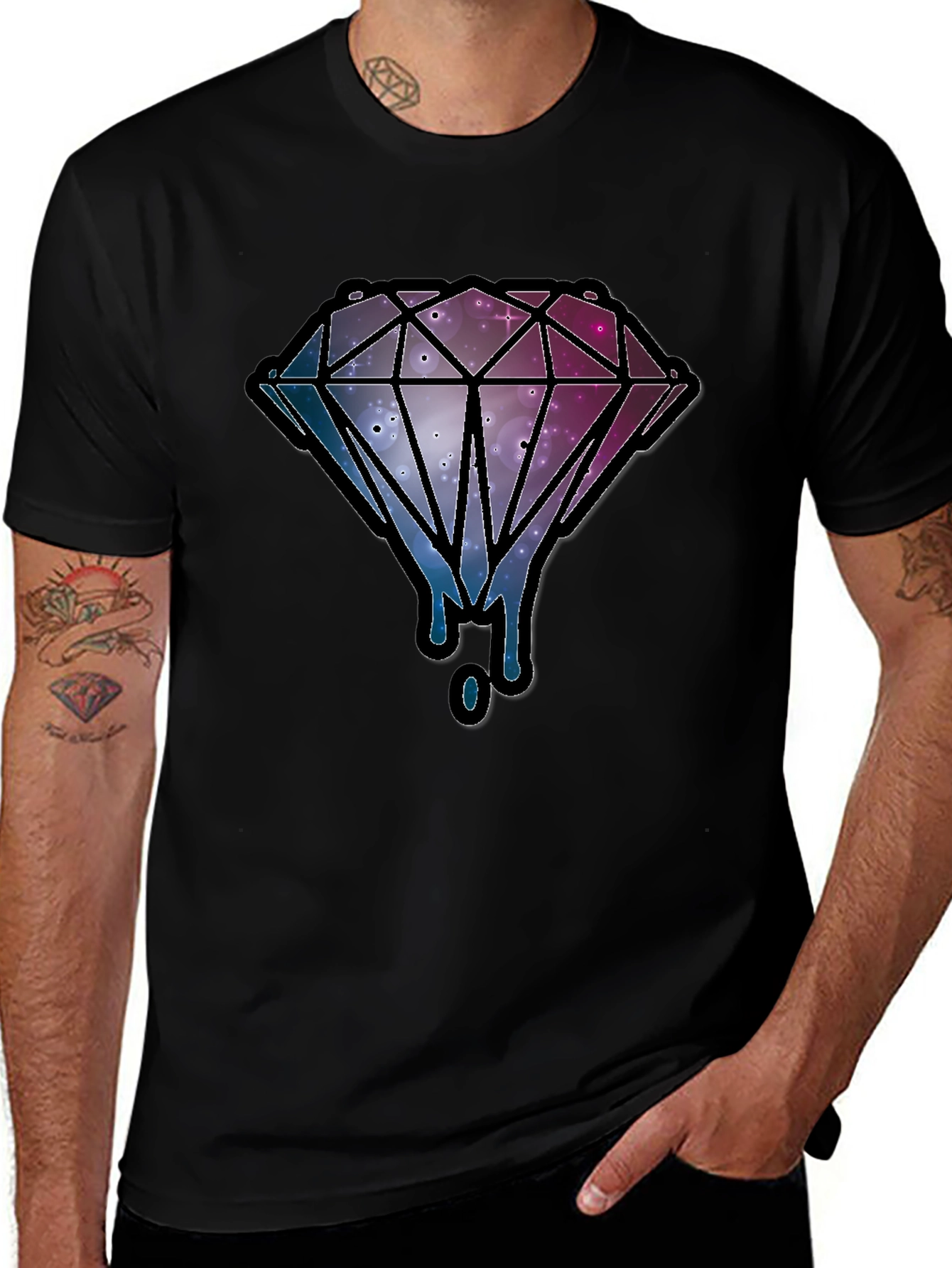 Galaxy Diamond Dripping Graphic Black T-Shirt