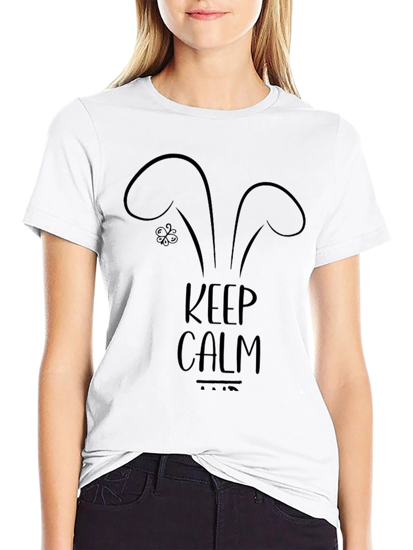 Keep Calm Bunny Ears Black Graphic Tee