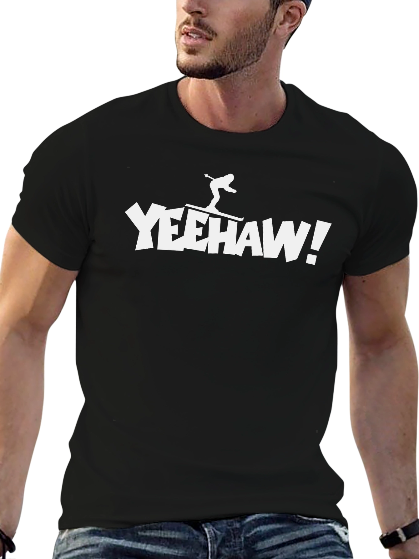 Yeehaw Skiing T-Shirt - Black Cotton Tee