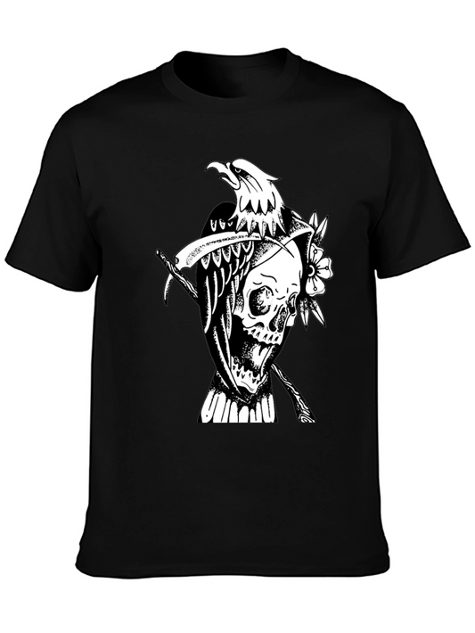 Grim Reaper Eagle Graphic Tee - Black Cotton T-Shirt