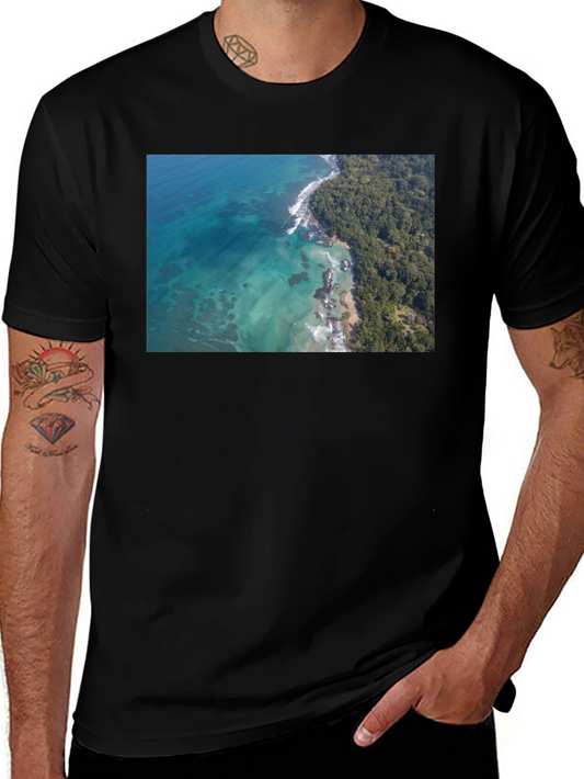 Tropical Ocean Print Black T-Shirt