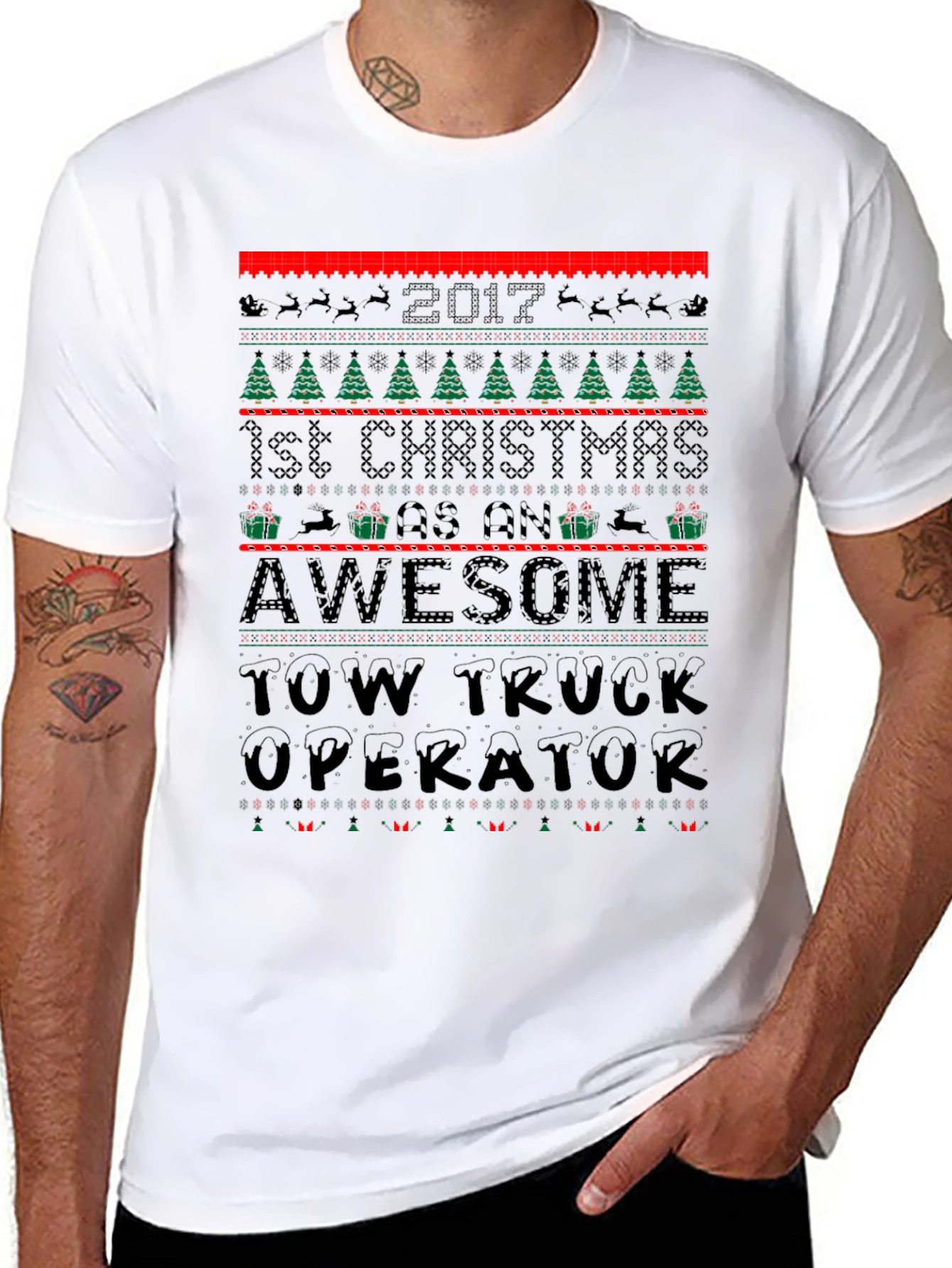 Awesome Tow Truck Operator Ugly Christmas T-Shirt