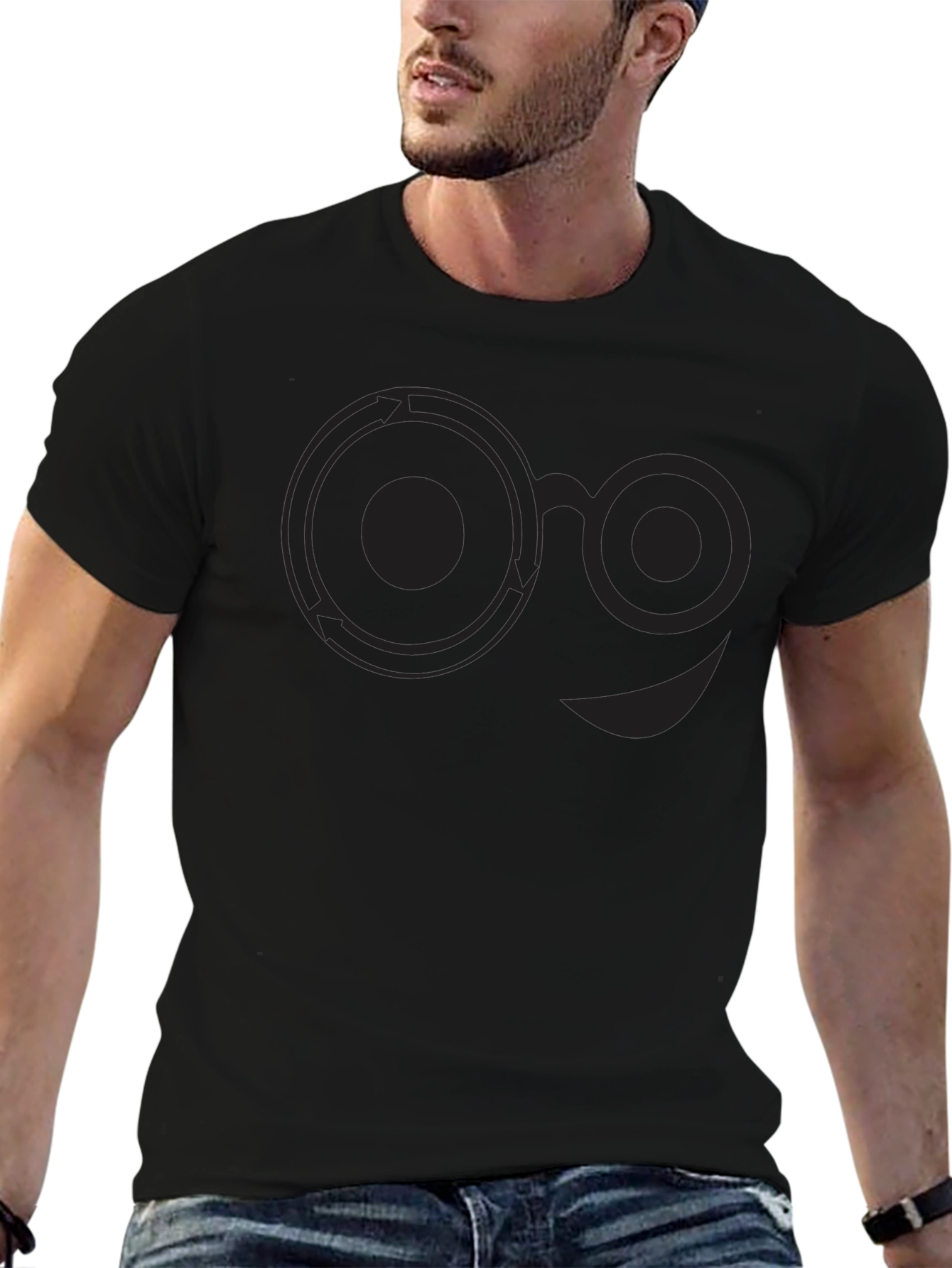 Abstract Smiley Face Graphic Black T-Shirt