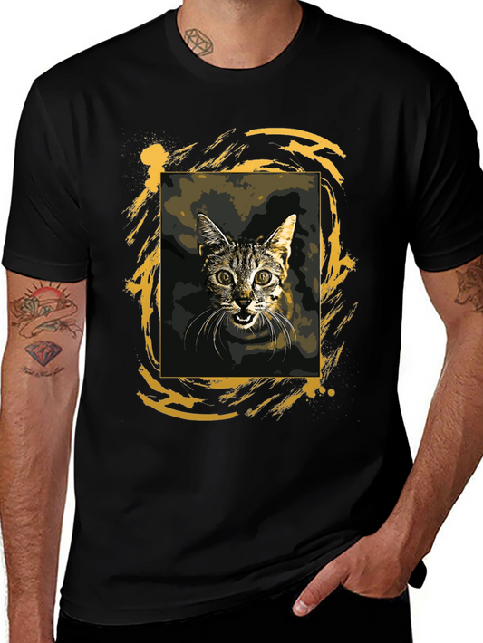 Cat Graphic Tee - Black Cotton T-Shirt
