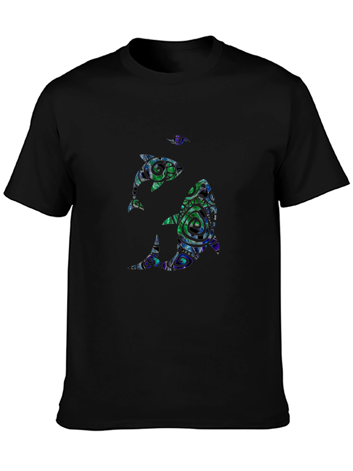 Dolphin Pattern Black T-Shirt