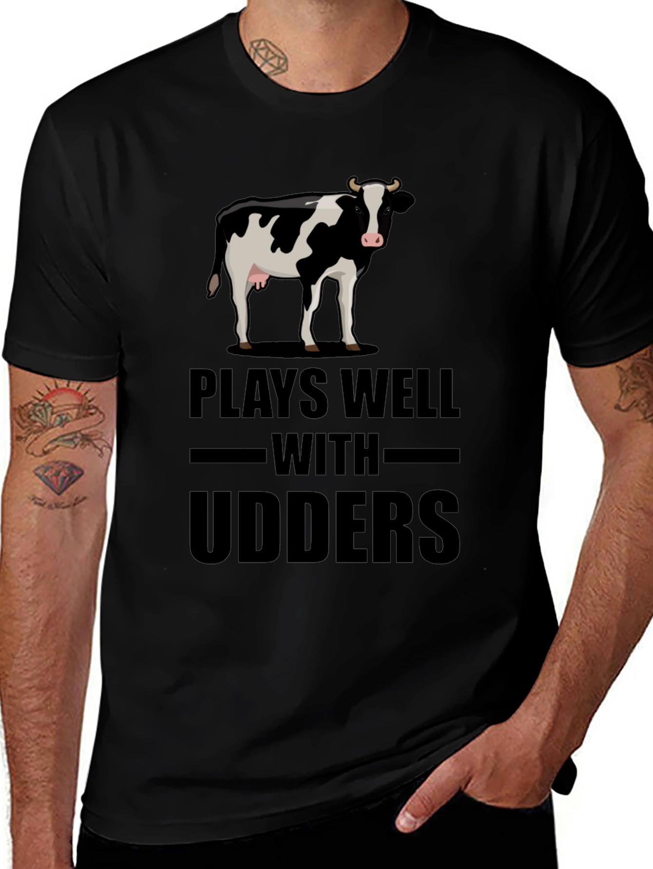 Plays Well with Udders Funny Cow Graphic T-Shirt