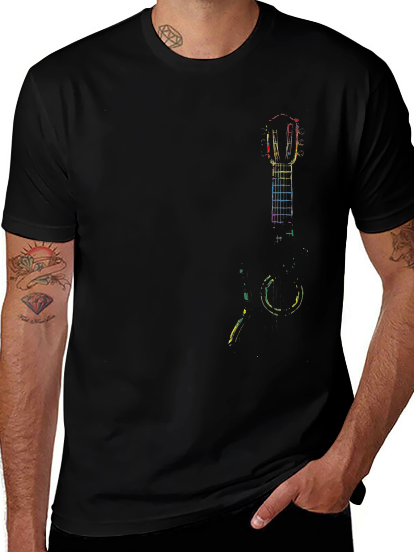 Guitar Art Mens Black T-Shirt