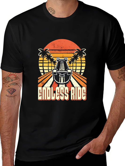 Endless Ride Skateboard T-Shirt Retro Sunset Palm Tree