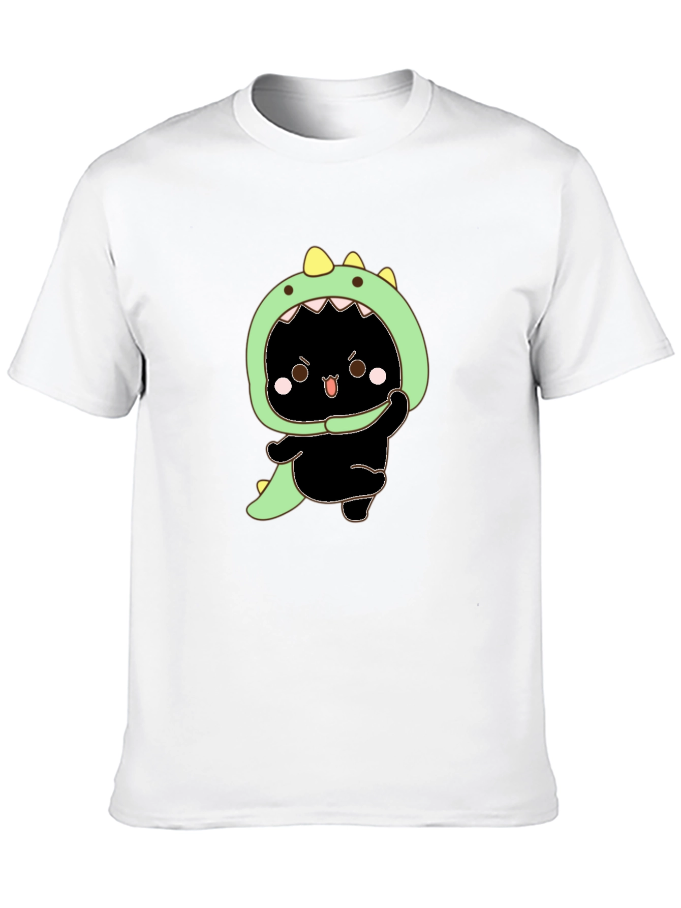 Dino Cat Graphic Tee - Black Cotton T-Shirt