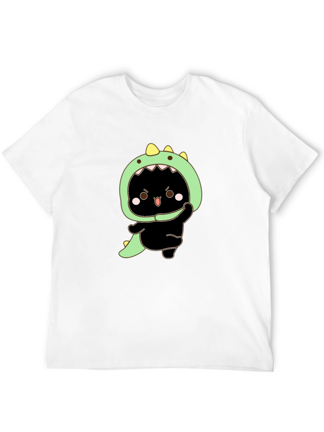 Dino Cat Graphic Tee - Black Cotton T-Shirt