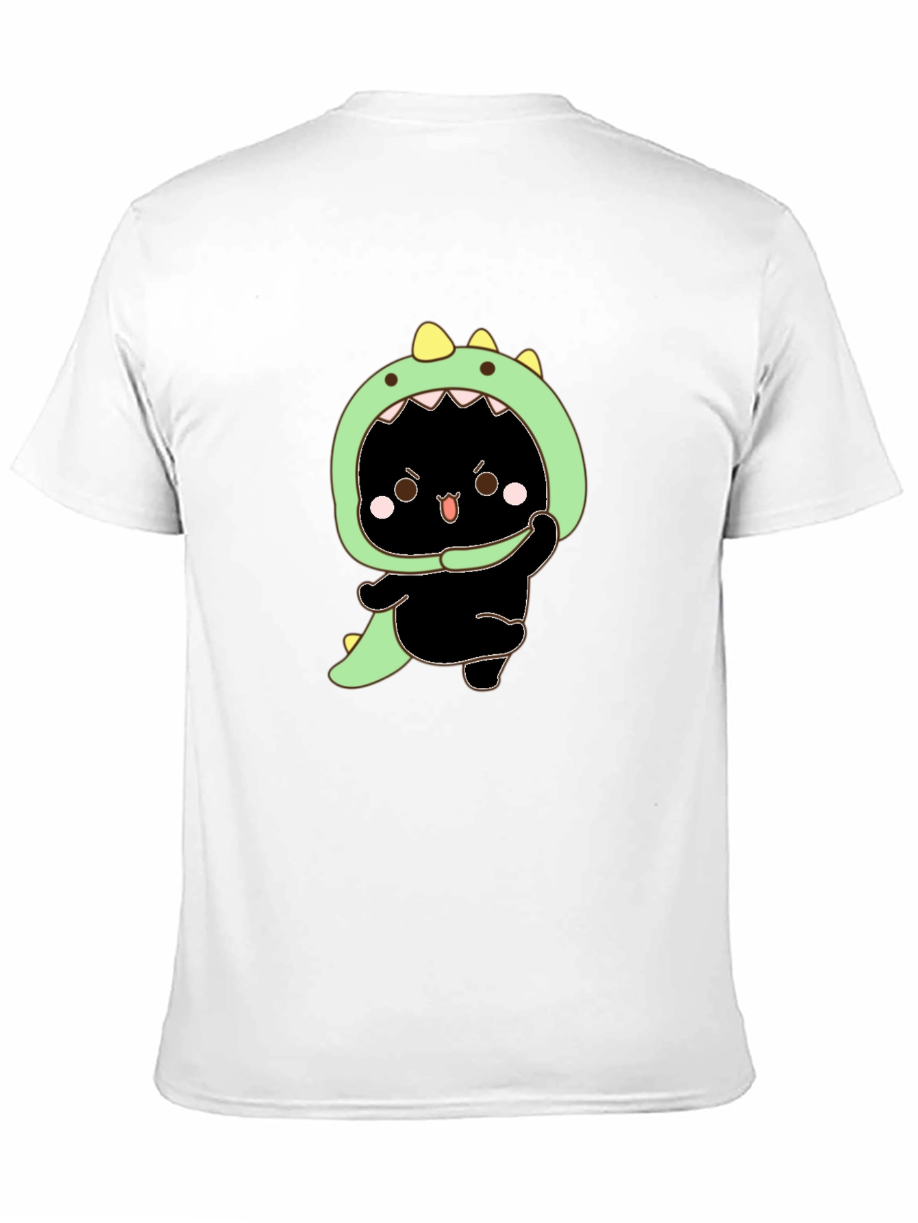 Dino Cat Graphic Tee - Black Cotton T-Shirt