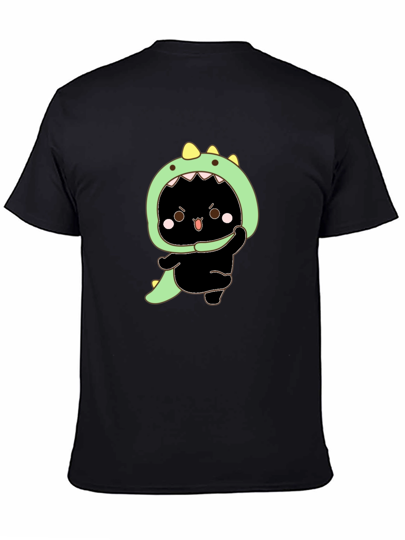 Dino Cat Graphic Tee - Black Cotton T-Shirt