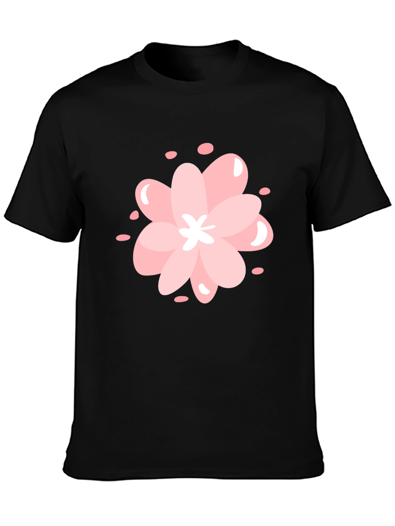 Pink Cherry Blossom Graphic Black T-Shirt