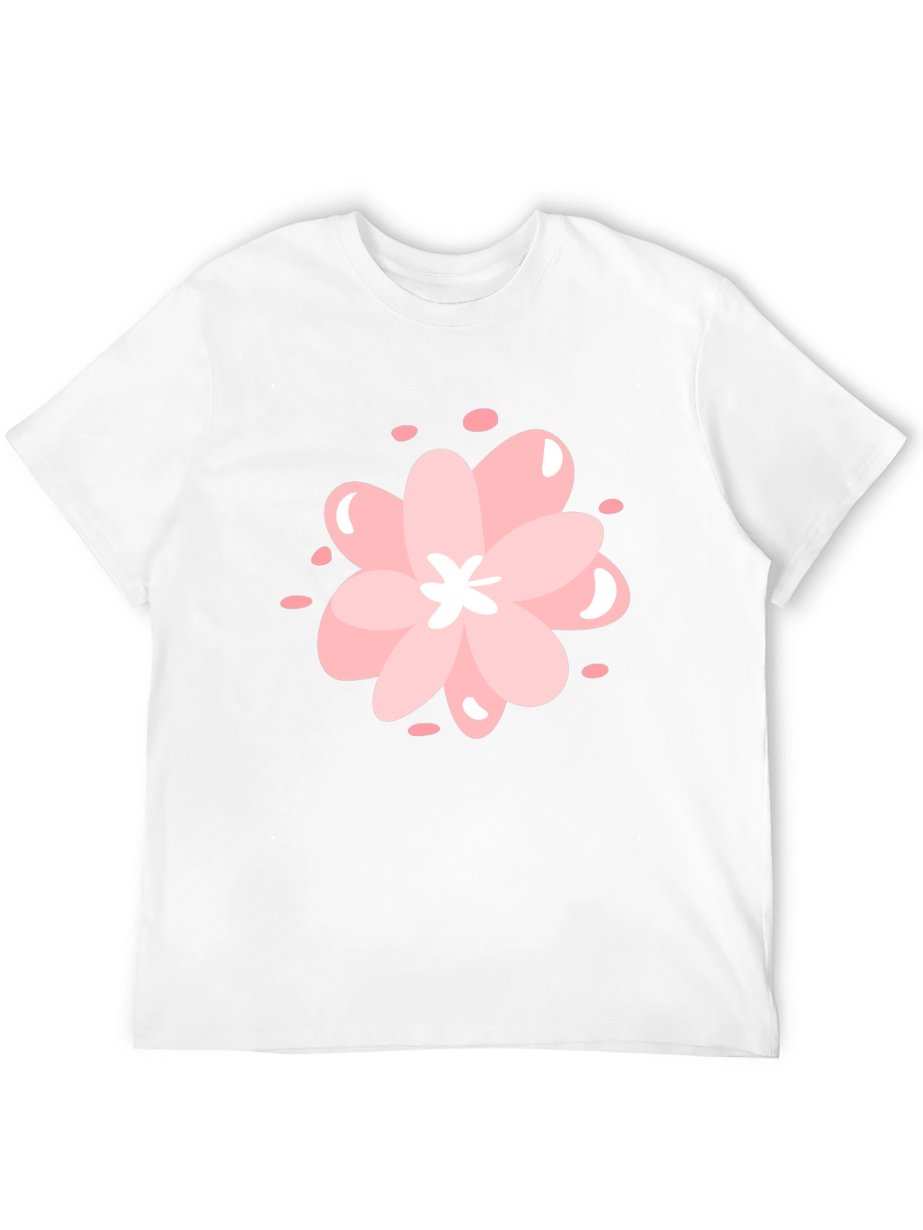 Pink Cherry Blossom Graphic Black T-Shirt