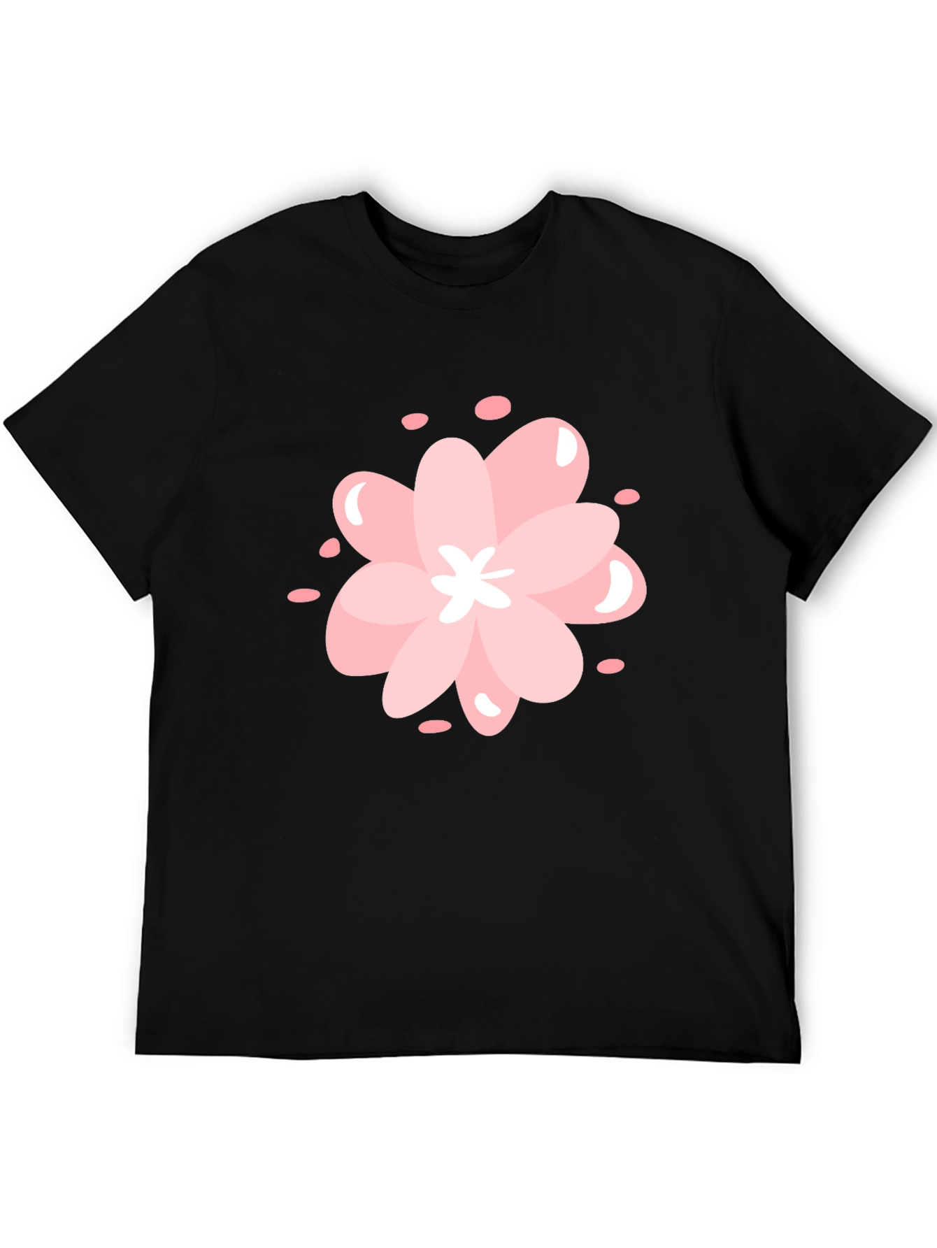Pink Cherry Blossom Graphic Black T-Shirt