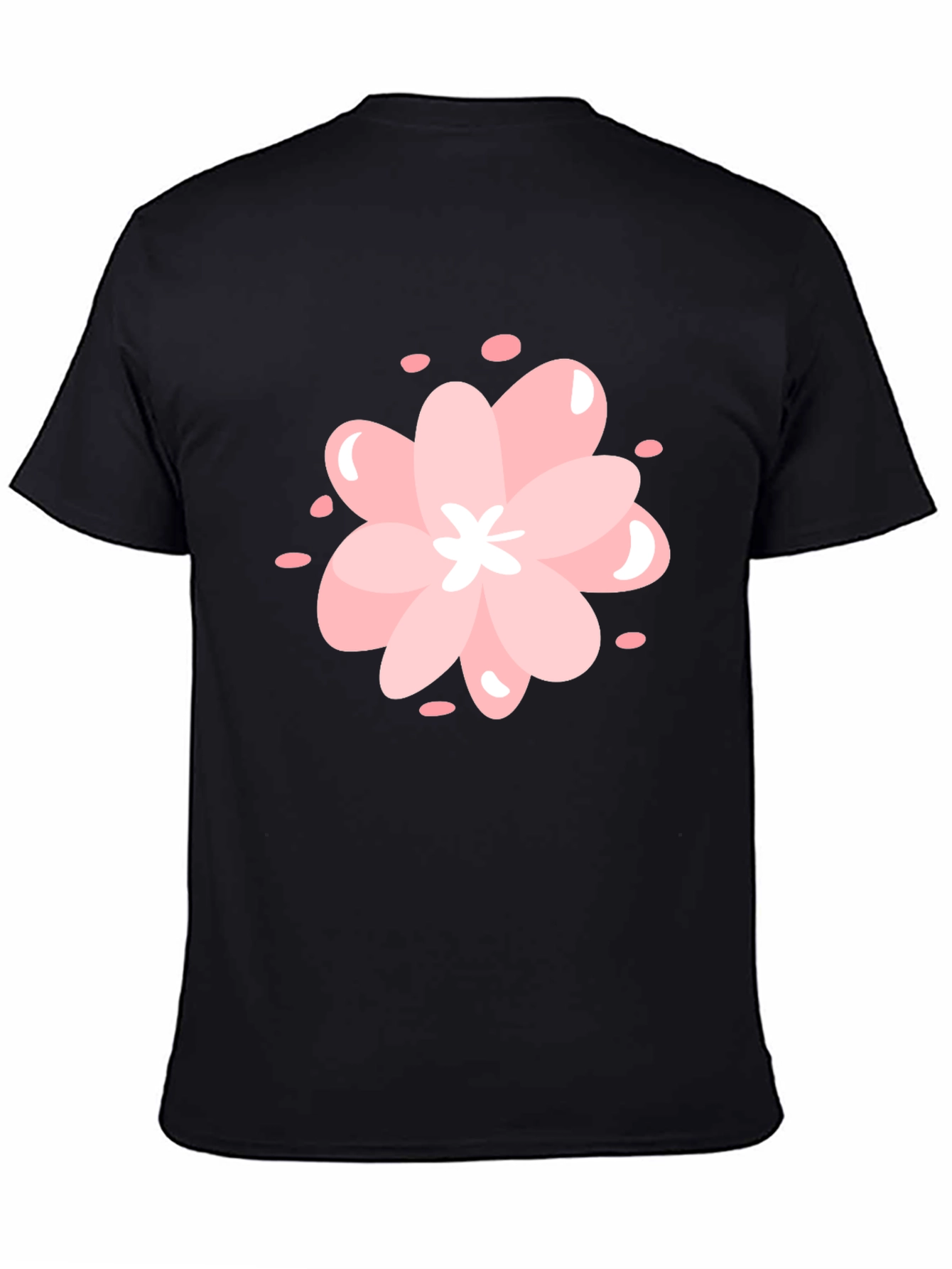 Pink Cherry Blossom Graphic Black T-Shirt