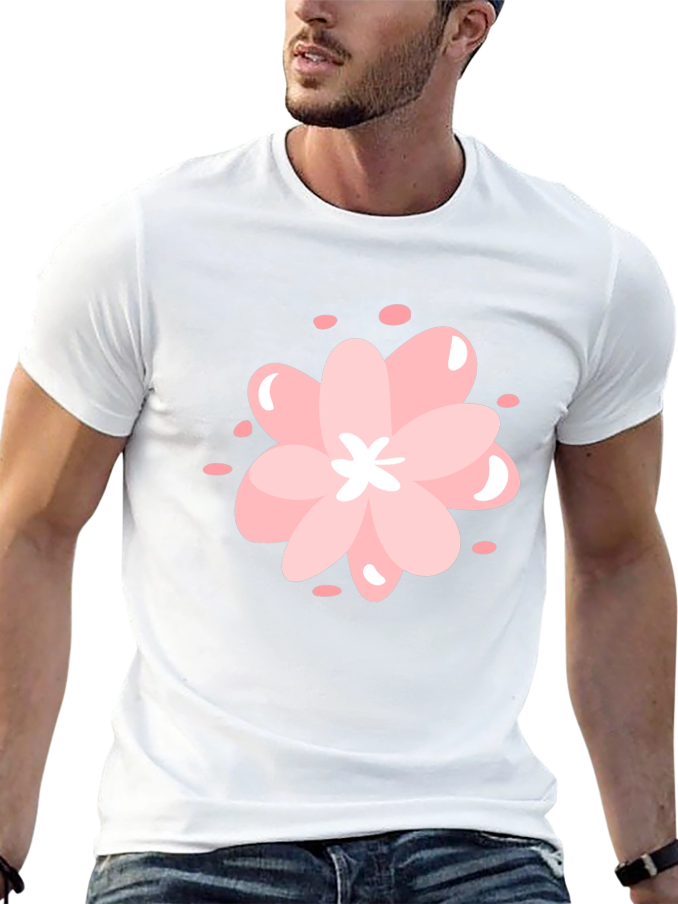 Pink Cherry Blossom Graphic Black T-Shirt