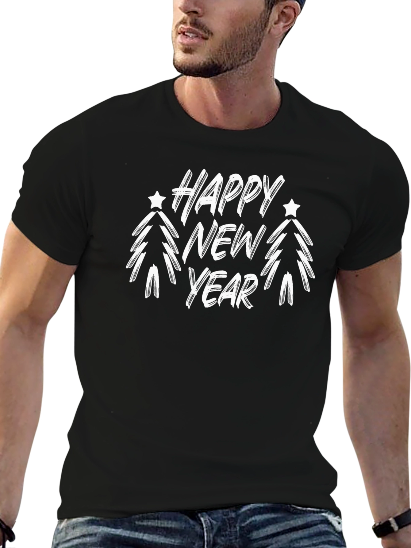 Happy New Year Graphic Tee - Black Cotton