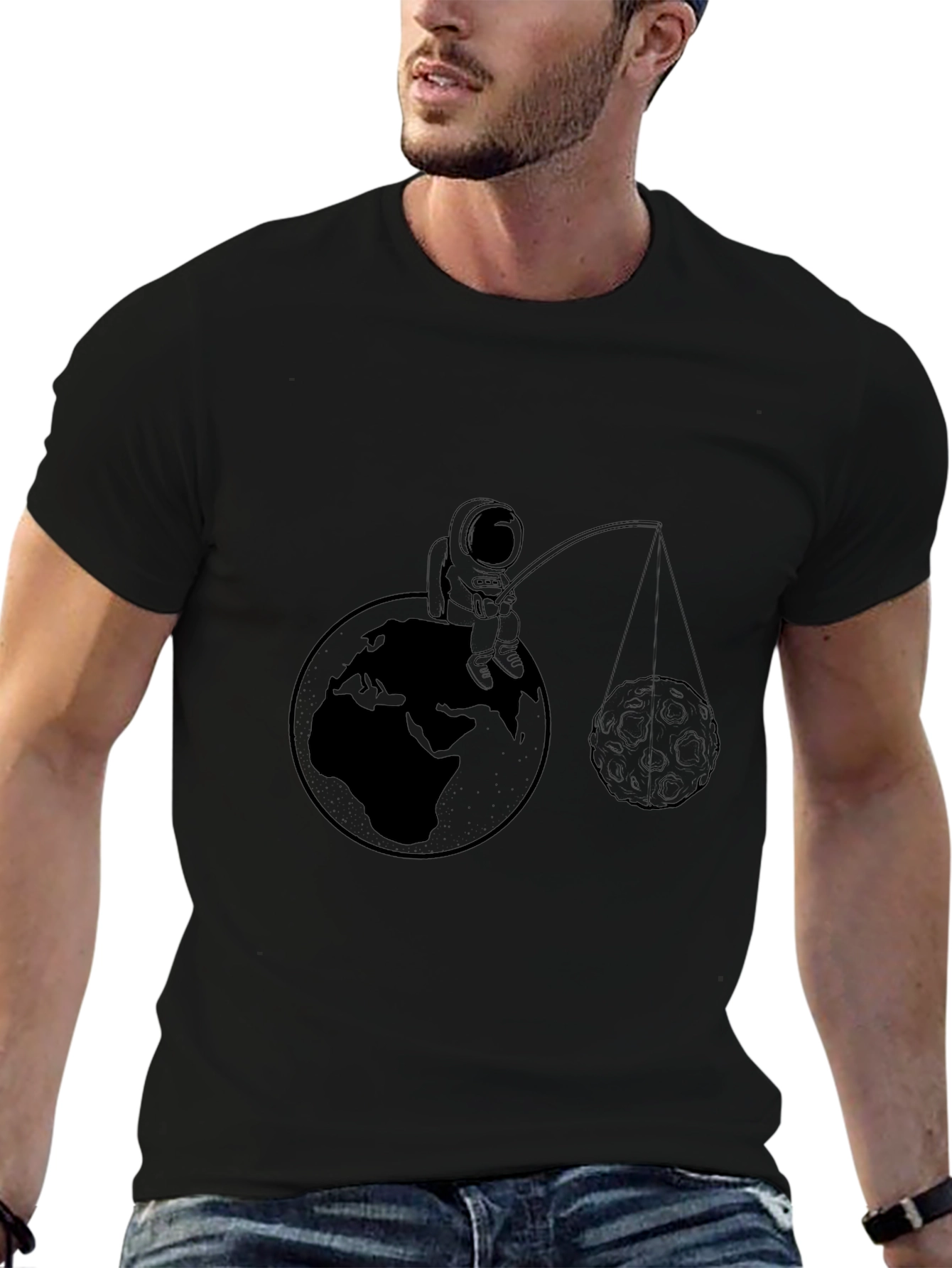 Astronaut Fishing on Earth Graphic T-Shirt