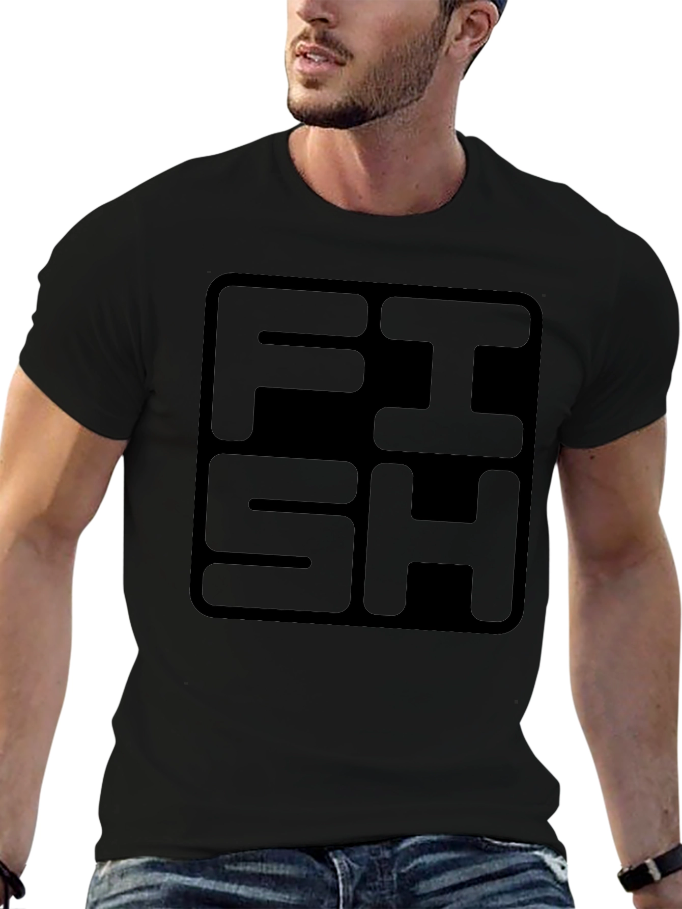 FISH Graphic Print Black T-Shirt
