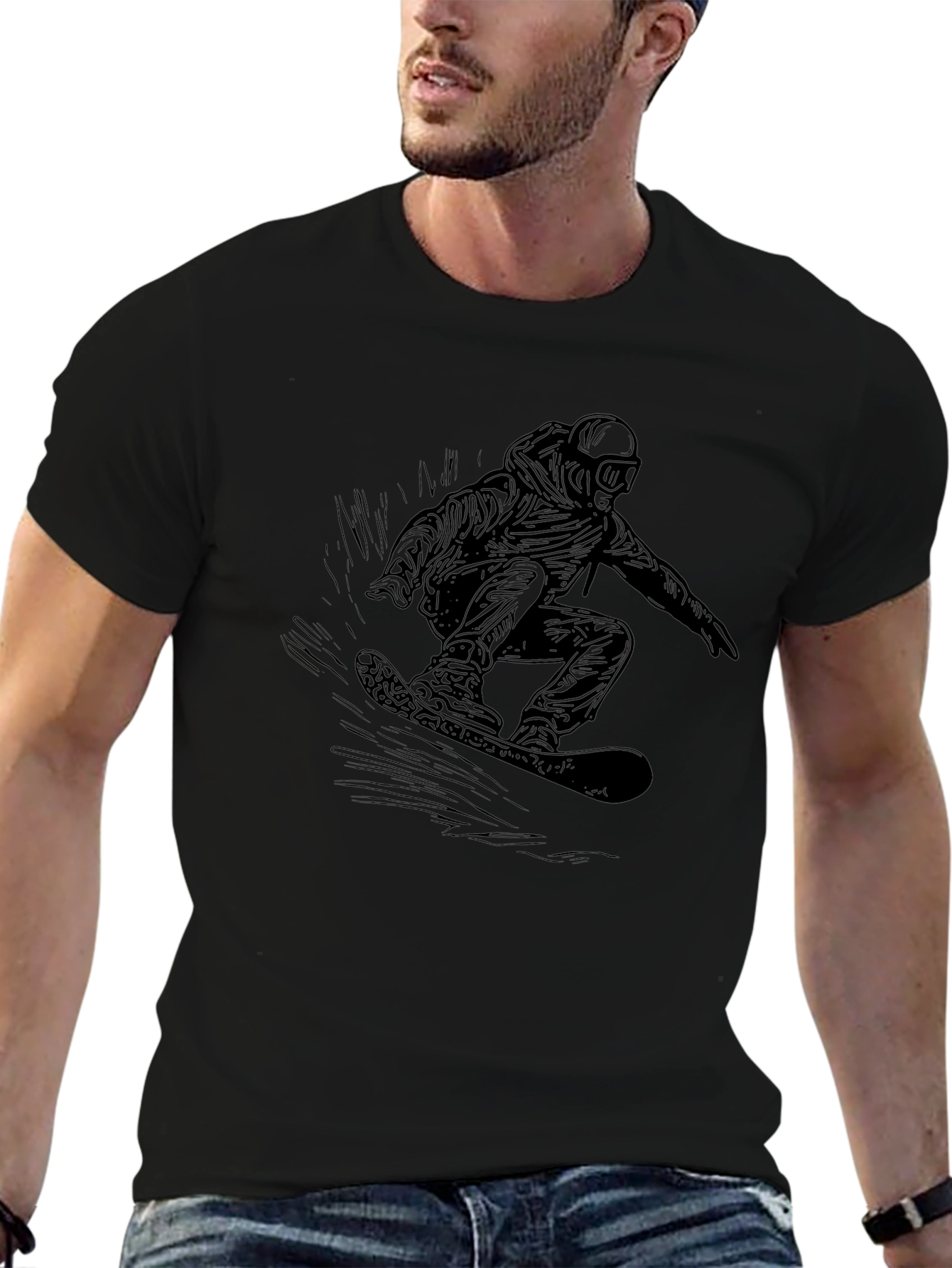 Cool Snowboarder Graphic Black T-Shirt