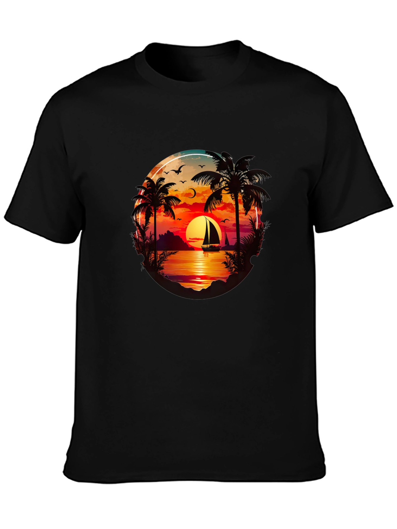 Sunset Sailboat Palm Tree Graphic Tee