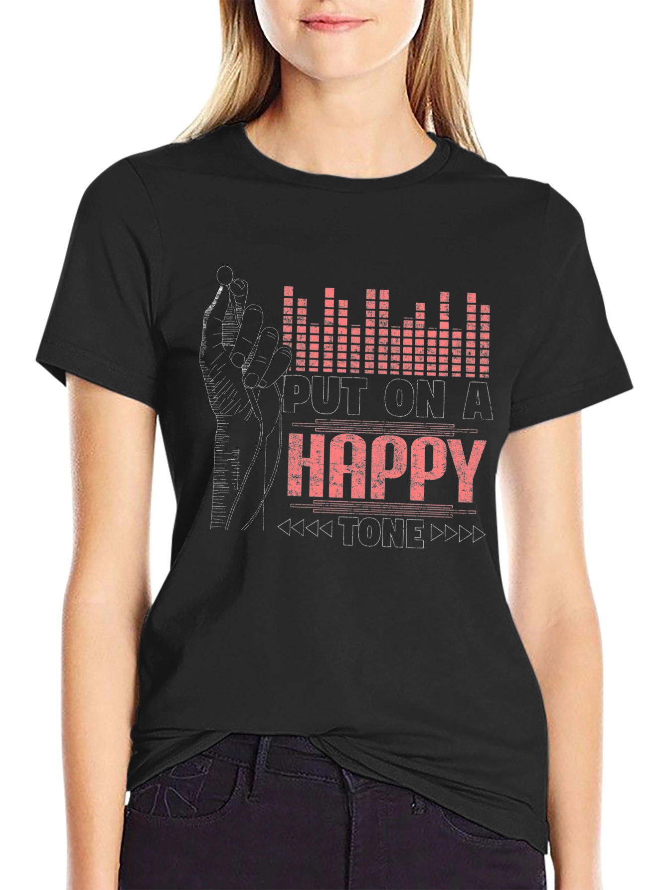 Happy Tone Graphic Tee - Black Cotton T-Shirt